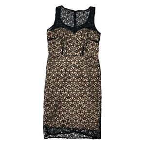 ANN TAYLOR Black Lace Crochet Cocktail Dress with Beige Underlay Size 0 Petite